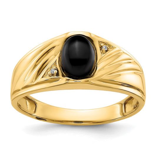IB Goodman 8x6 Oval Onyx Cabochon and AA Diamond Mens Ring - WBC