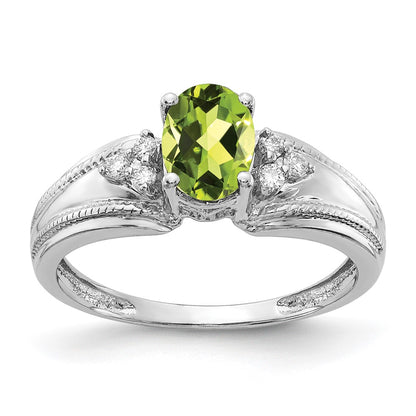 Oval Peridot and 1/15 carat AA Diamond Ring - WBC