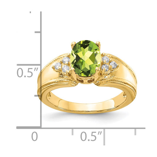 Oval Peridot and 1/10 carat AA Diamond Ring - WBC