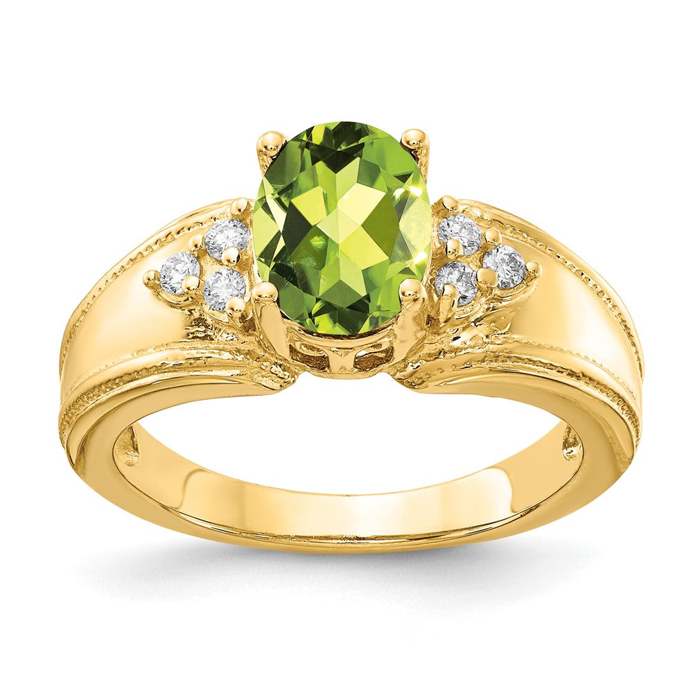 Oval Peridot and 1/10 carat AA Diamond Ring - WBC