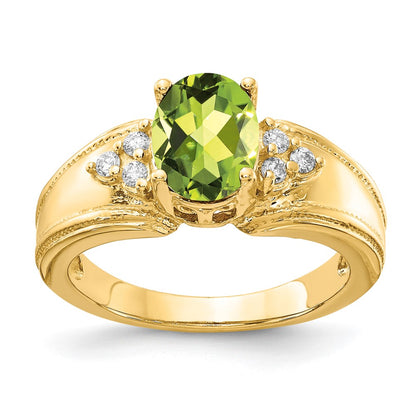 Oval Peridot and 1/10 carat AA Diamond Ring - WBC