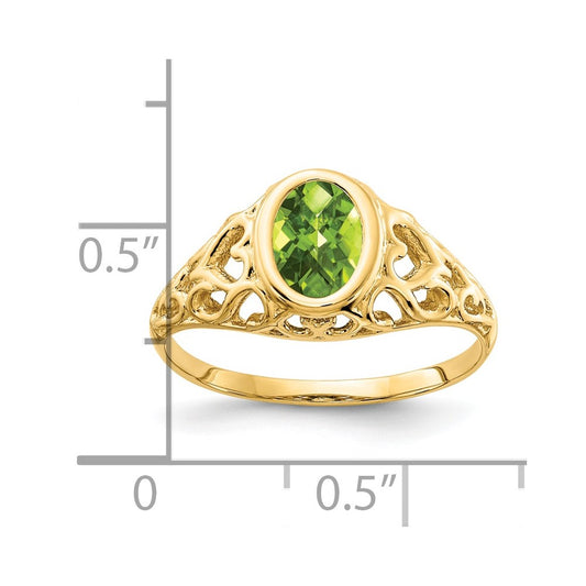 Oval Peridot Bezel Heart Filigree Ring - WBC