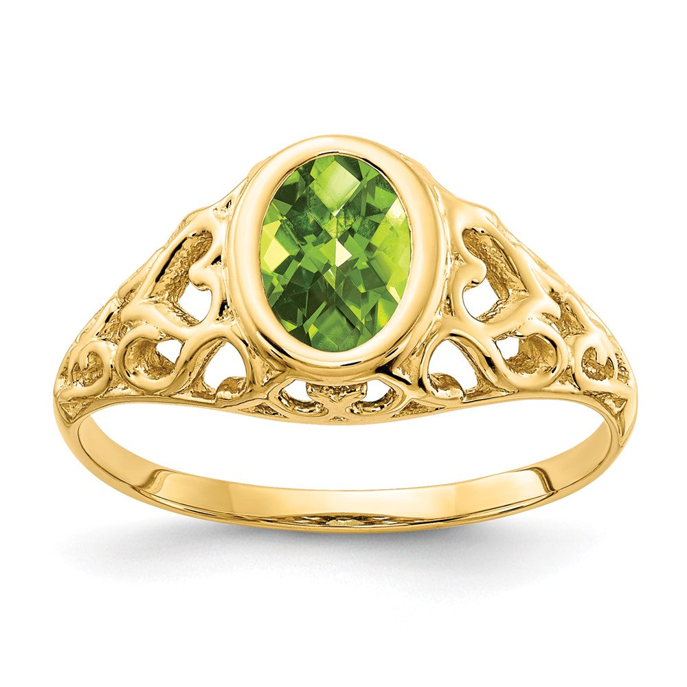 Oval Peridot Bezel Heart Filigree Ring - WBC