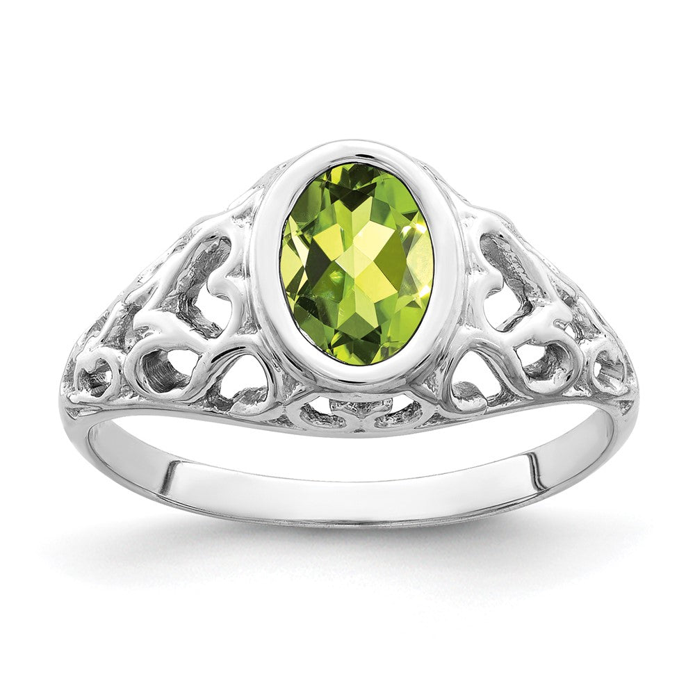 Oval Peridot Bezel Heart Filigree Ring - WBC