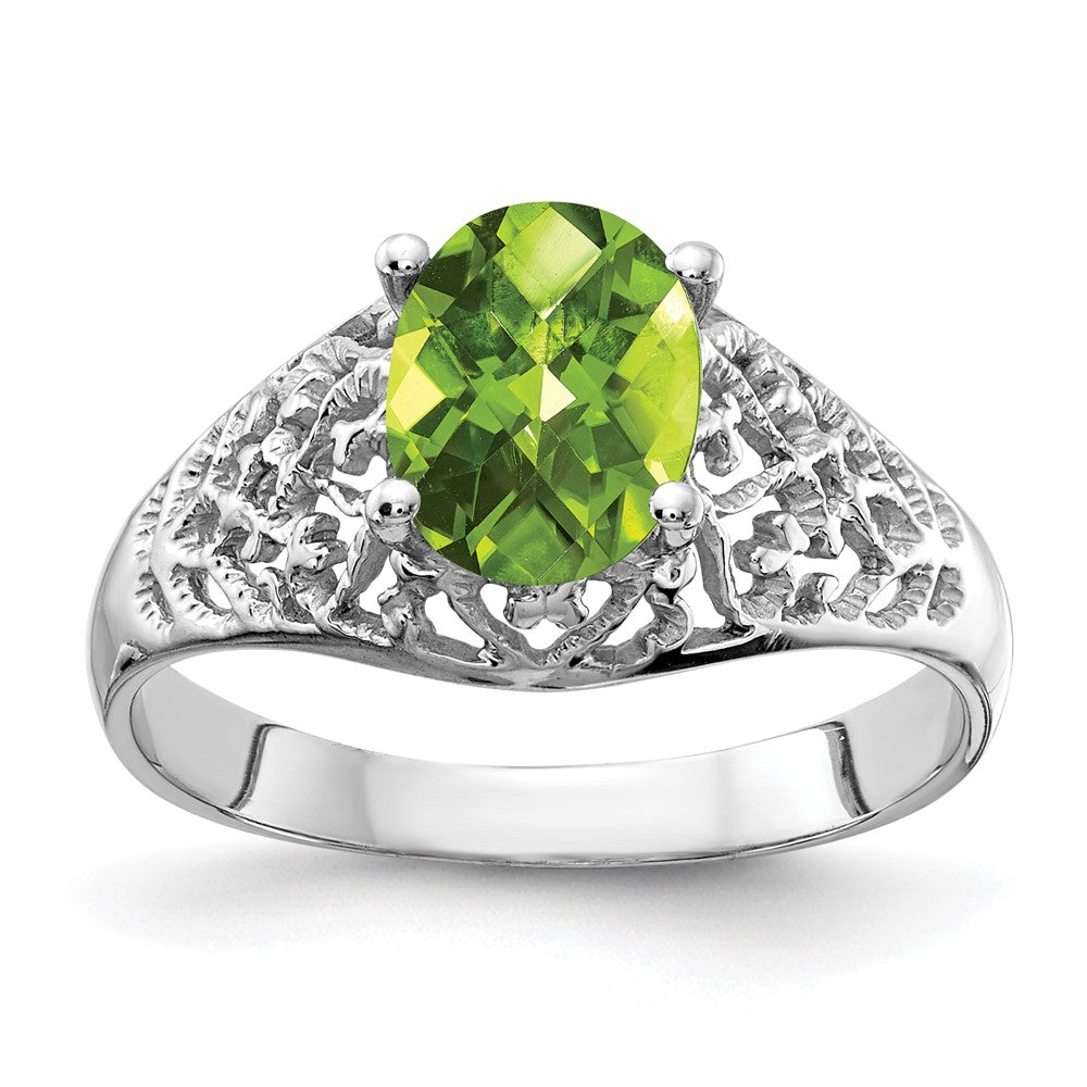 Oval Peridot Checker-cut Filigree Ring - WBC