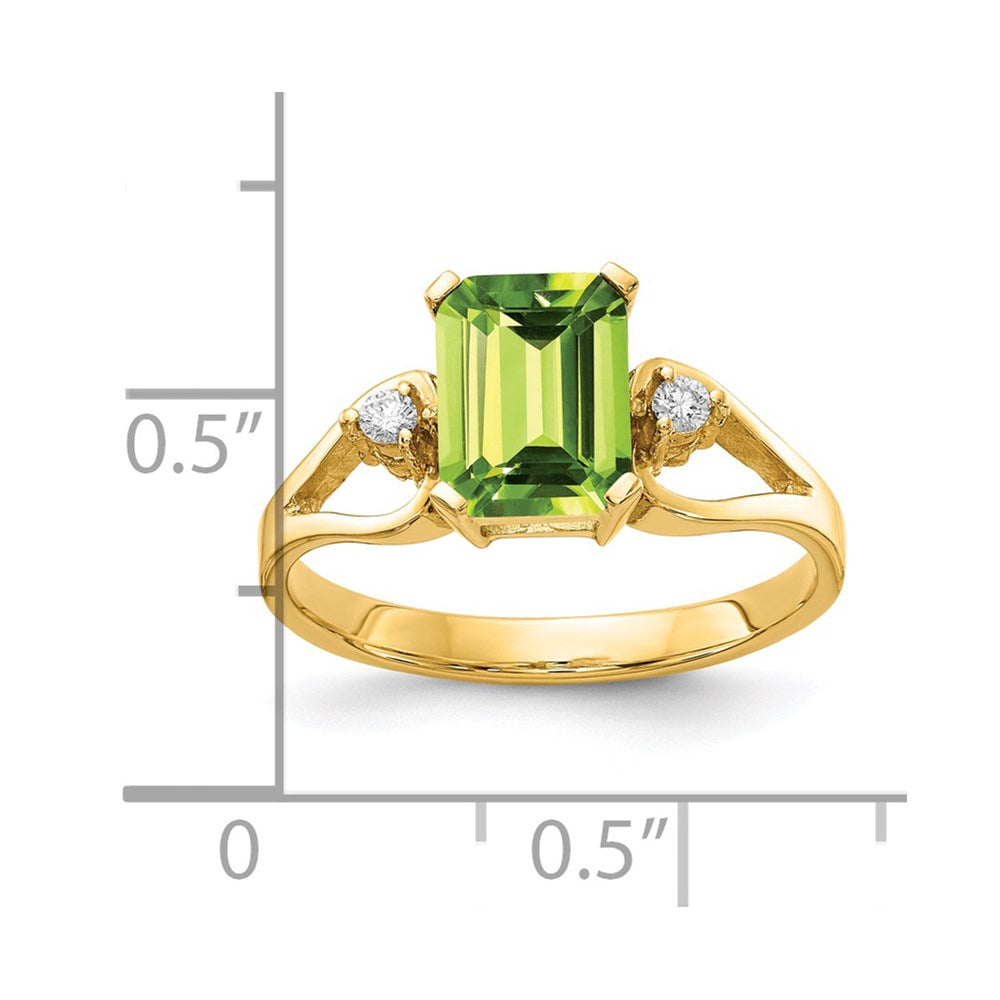 Emerald-cut Peridot and 1/20 carat AA Diamond Ring - WBC