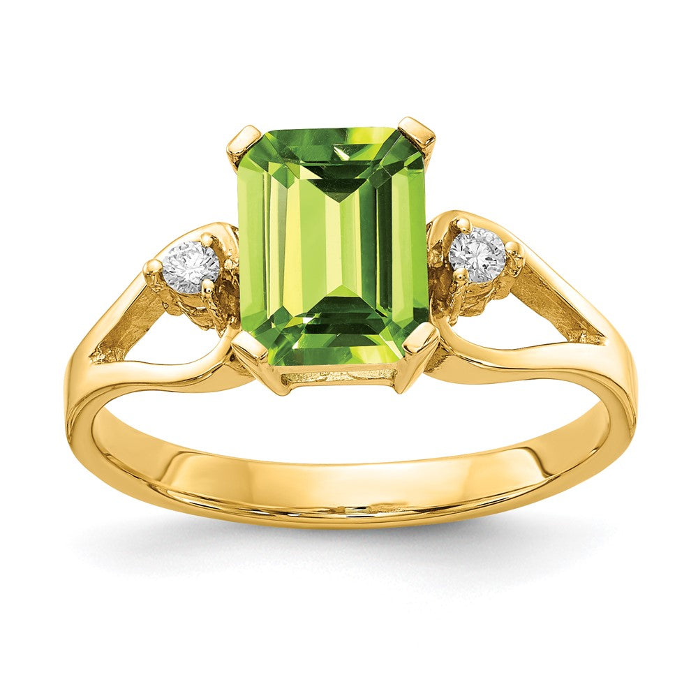 Emerald-cut Peridot and 1/20 carat AA Diamond Ring - WBC