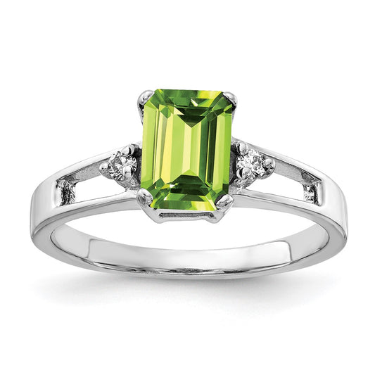 Emerald Cut Peridot and 1/20 carat AA Diamond Ring - WBC