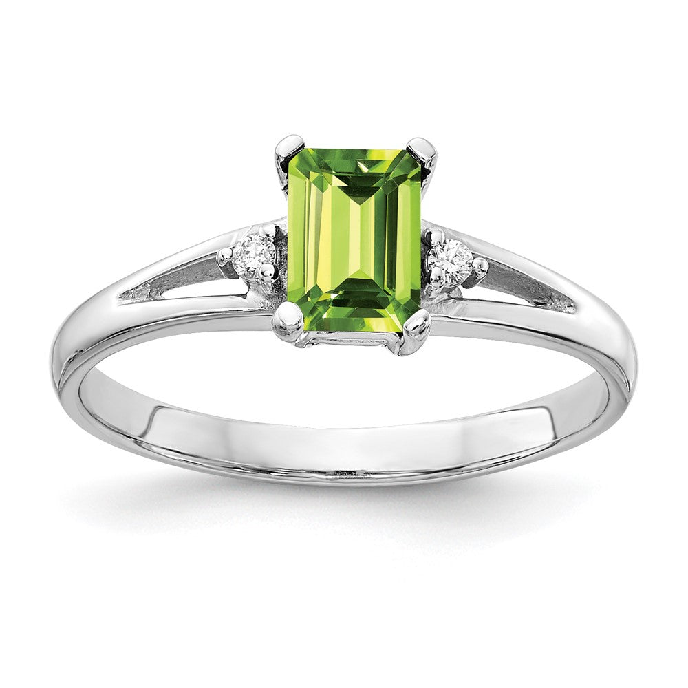 Emerald-cut Peridot and AA Diamond Ring - WBC
