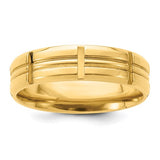 14k Yellow Gold 6mm Lightweight Comfort Fit Brushed Satin Grooved with Vertical Lines Wedding Band Size 8.5