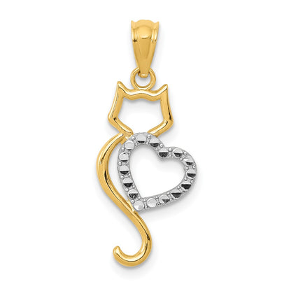and Rhodium Polished Cat with Heart Pendant - WBC
