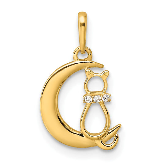 CZ Cat and Moon Childrens Pendant - WBC