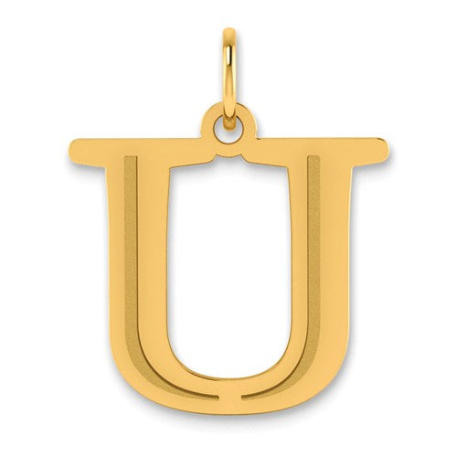 14k Polished Etched Letter U Initial Pendant