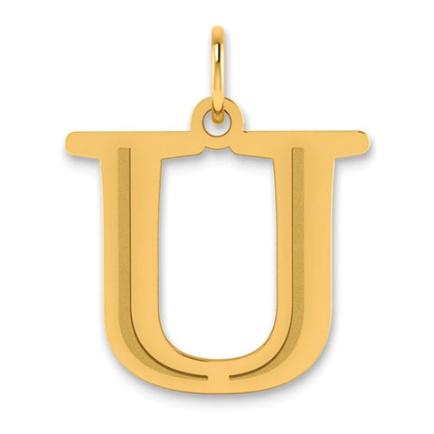 14k Polished Etched Letter U Initial Pendant