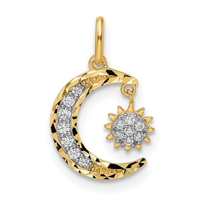 CZ Diamond-cut Moon and Dangle Sun Pendant - WBC