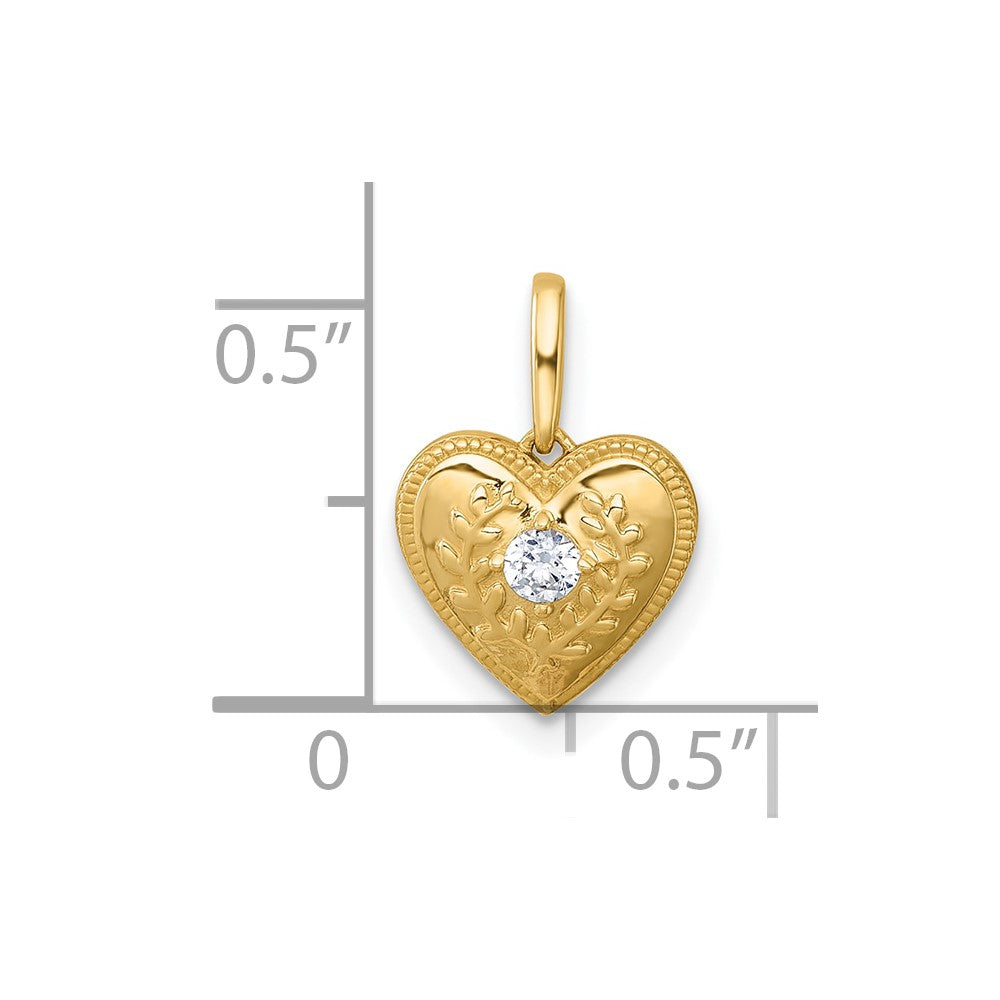 Polished and Textured CZ Floral Heart Charm / Pendant - WBC