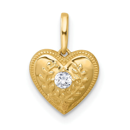 Polished and Textured CZ Floral Heart Charm / Pendant - WBC