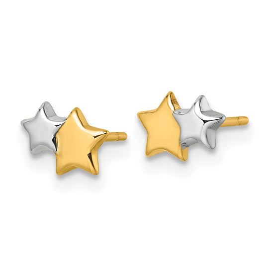 with Rhodium Polished Double Star Post Earrings - WBC
