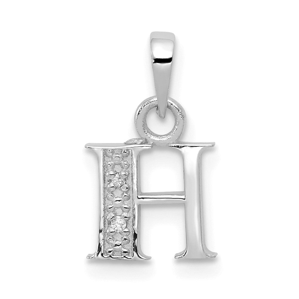 Rhodium-plated Diamond Letter H Initial Pendant - WBC