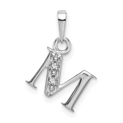 Rhodium-plated Diamond Letter M Initial Pendant - WBC