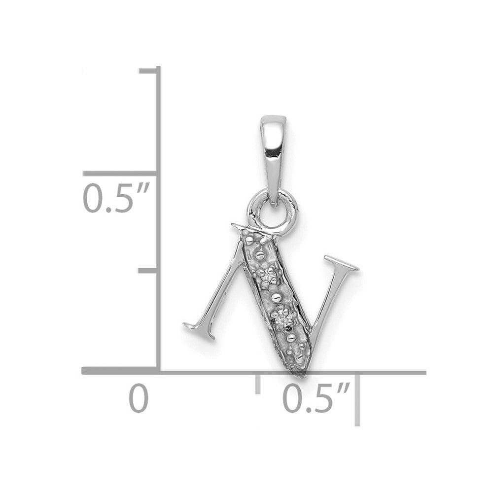 Rhodium-plated Diamond Letter N Initial Pendant - WBC
