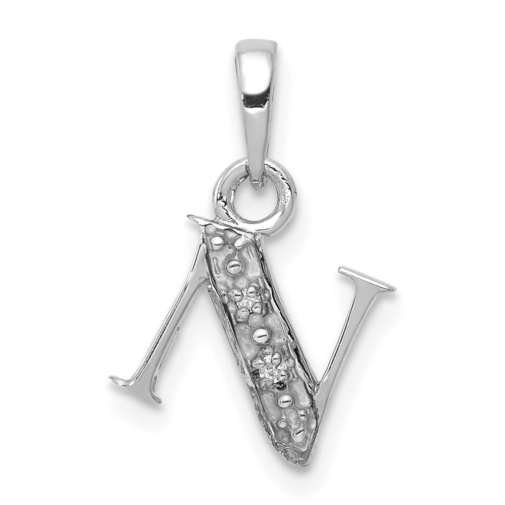 Rhodium-plated Diamond Letter N Initial Pendant - WBC