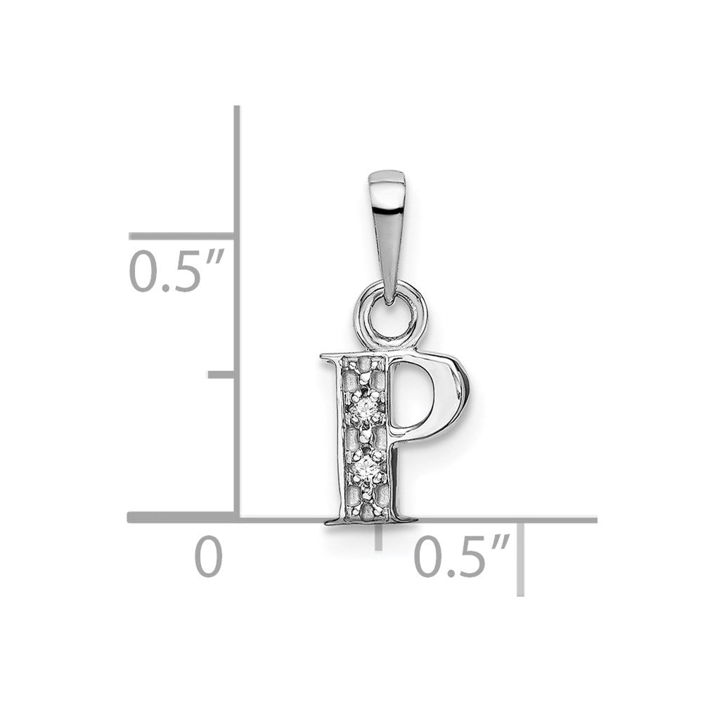 Rhodium-plated Diamond Letter P Initial Pendant - WBC