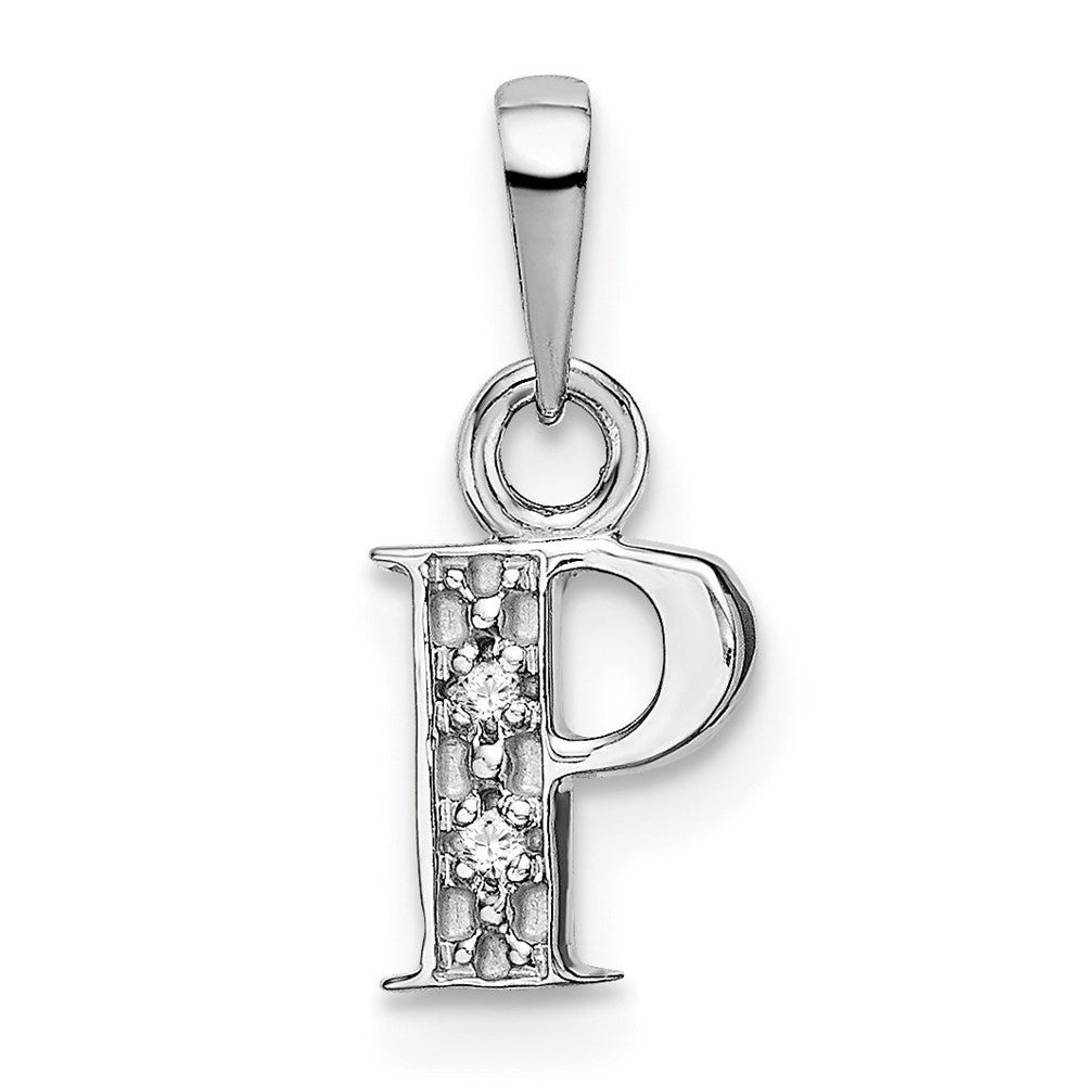 Rhodium-plated Diamond Letter P Initial Pendant - WBC