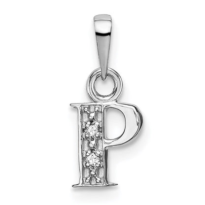 Rhodium-plated Diamond Letter P Initial Pendant - WBC