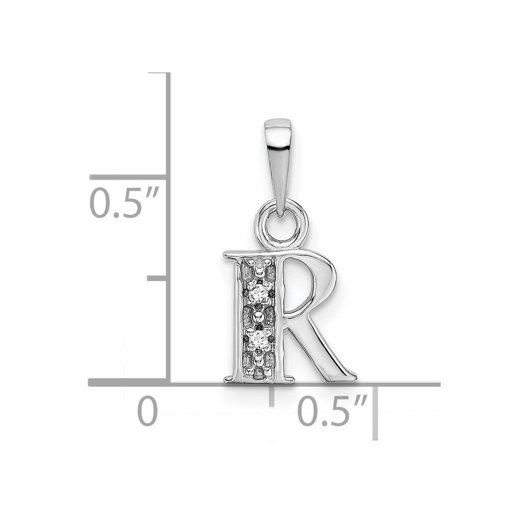 Rhodium-plated Diamond Letter R Initial Pendant - WBC