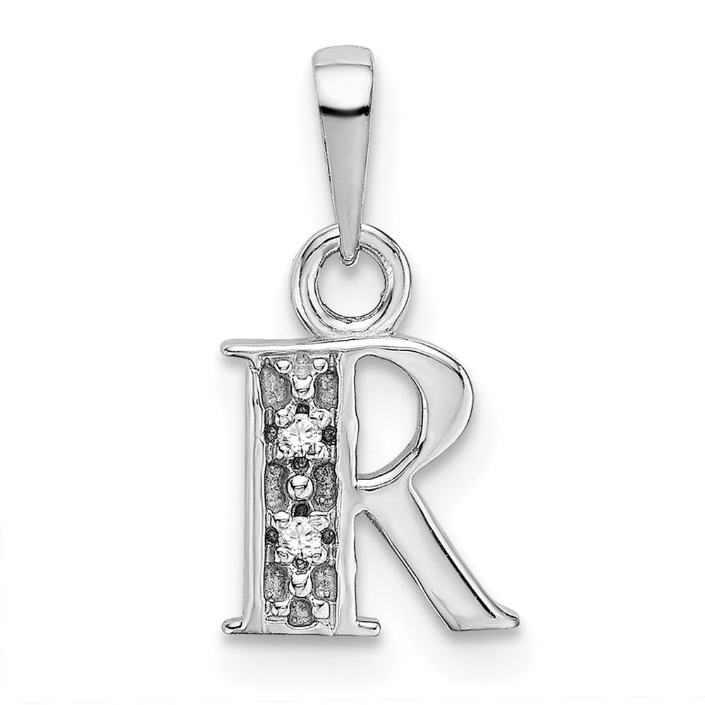 Rhodium-plated Diamond Letter R Initial Pendant - WBC