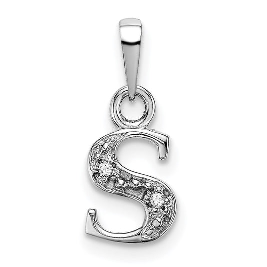 Rhodium-plated Diamond Letter S Initial Pendant - WBC