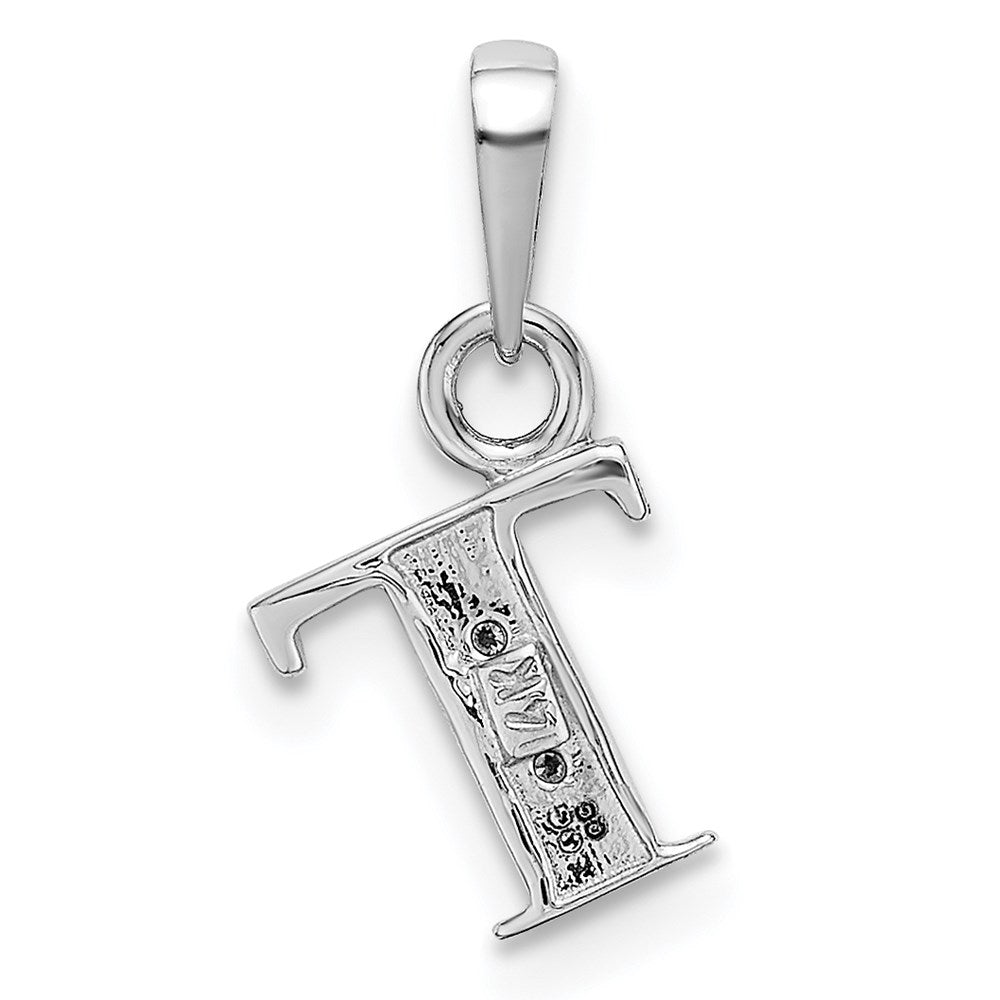 Rhodium-plated Diamond Letter T Initial Pendant - WBC
