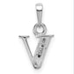 Rhodium-plated Diamond Letter V Initial Pendant - WBC