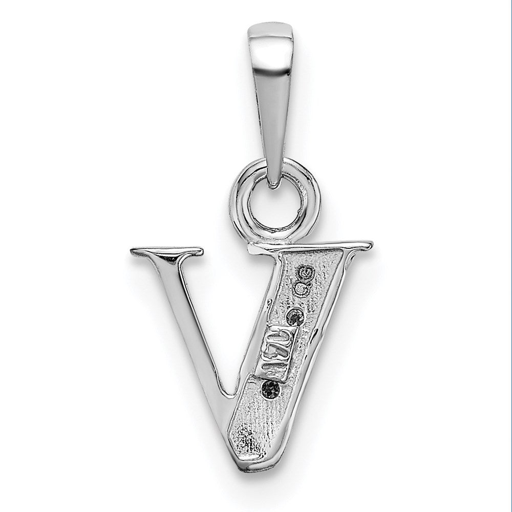 Rhodium-plated Diamond Letter V Initial Pendant - WBC