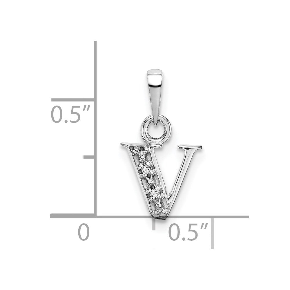 Rhodium-plated Diamond Letter V Initial Pendant - WBC