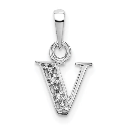 Rhodium-plated Diamond Letter V Initial Pendant - WBC