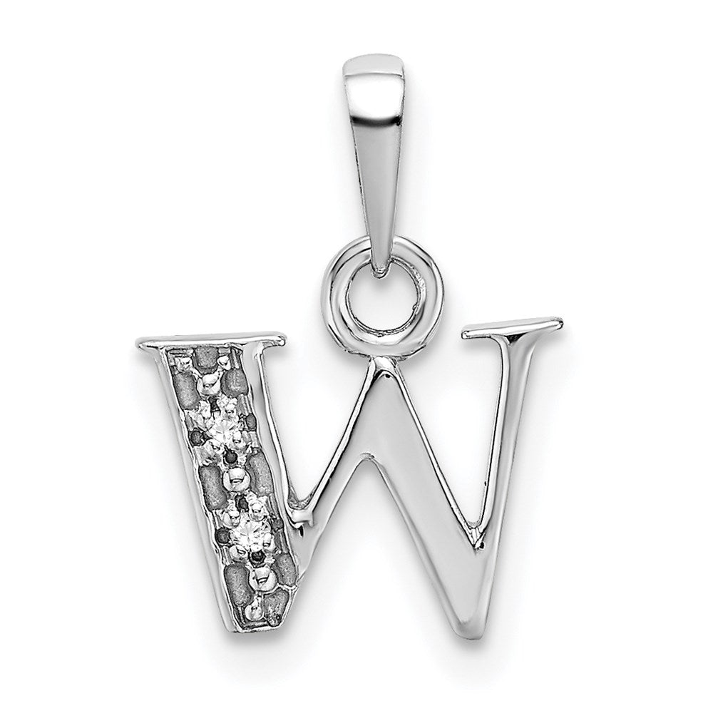 Rhodium-plated Diamond Letter W Initial Pendant - WBC