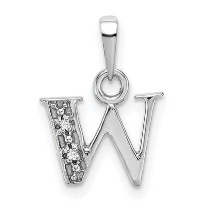 Rhodium-plated Diamond Letter W Initial Pendant - WBC