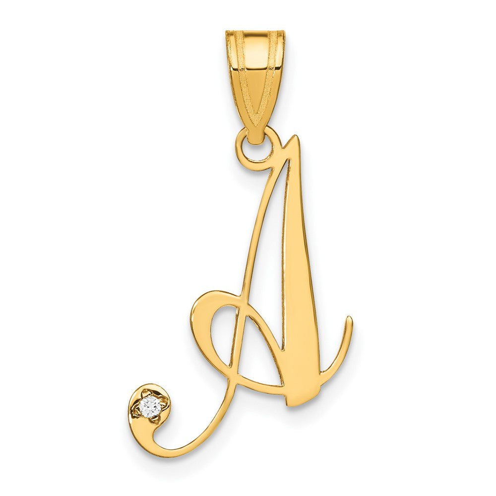 Script Letter A Initial Pendant with Diamond - WBC