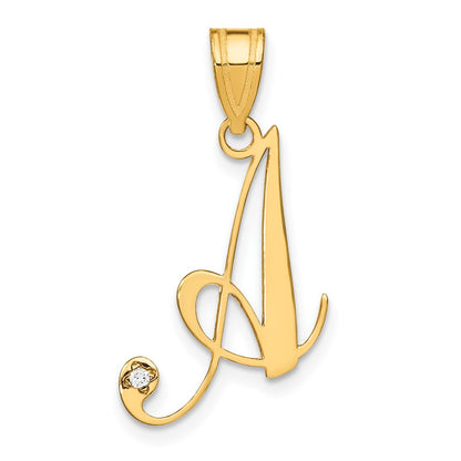 Script Letter A Initial Pendant with Diamond - WBC