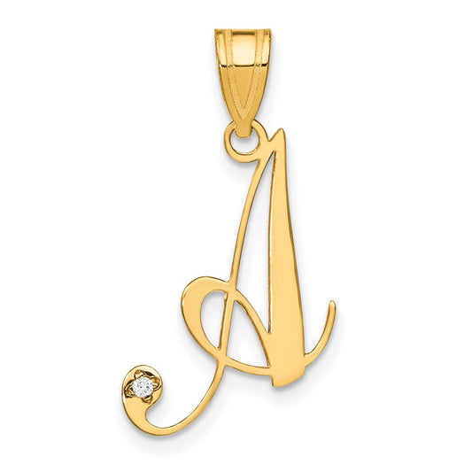 Script Letter A Initial Pendant with Diamond - WBC