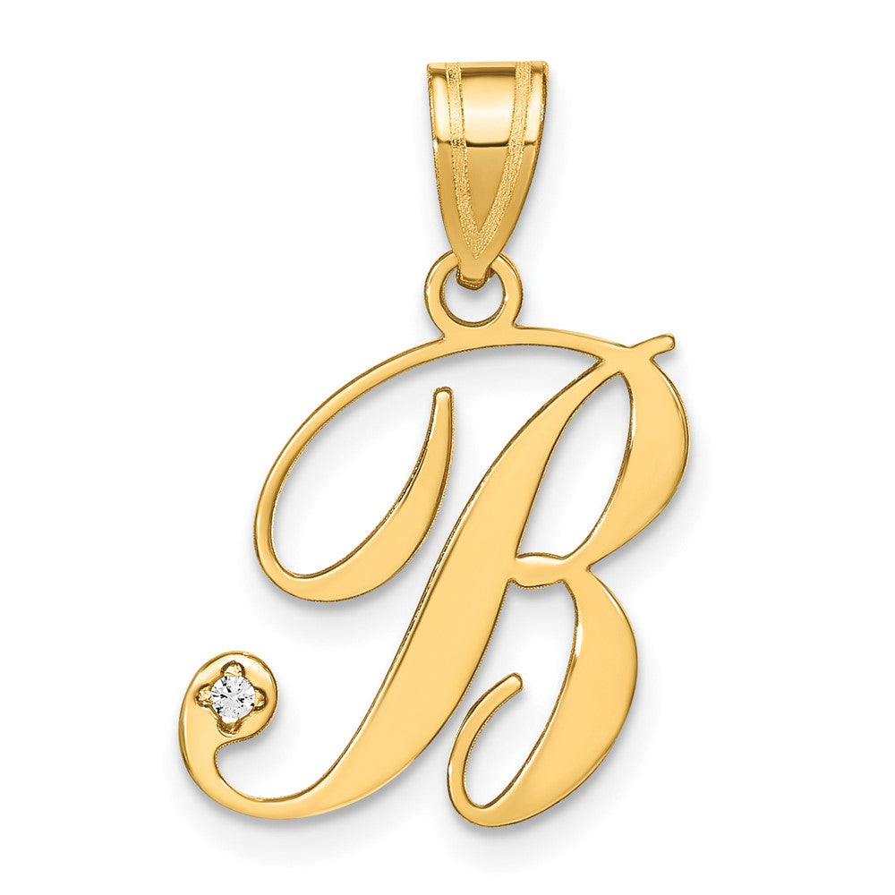 Script Letter B Initial Pendant with Diamond - WBC