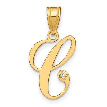 Script Letter C Initial Pendant with Diamond - WBC