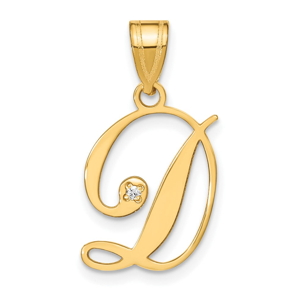 Script Letter D Initial Pendant with Diamond - WBC