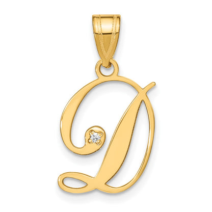 Script Letter D Initial Pendant with Diamond - WBC