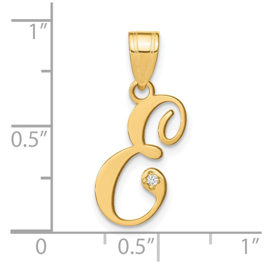 Script Letter E Initial Pendant with Diamond - WBC