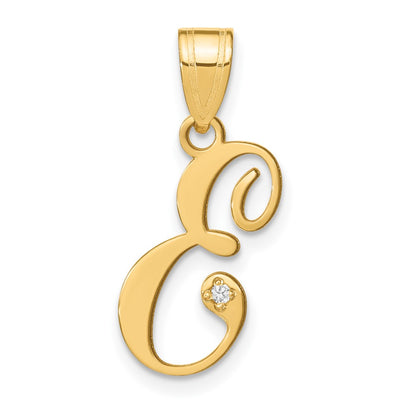 Script Letter E Initial Pendant with Diamond - WBC