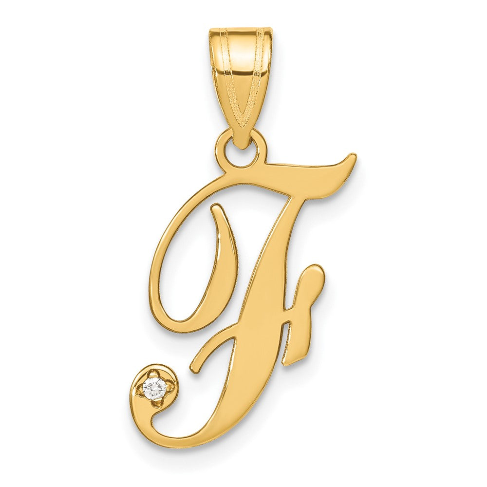 Script Letter F Initial Pendant with Diamond - WBC