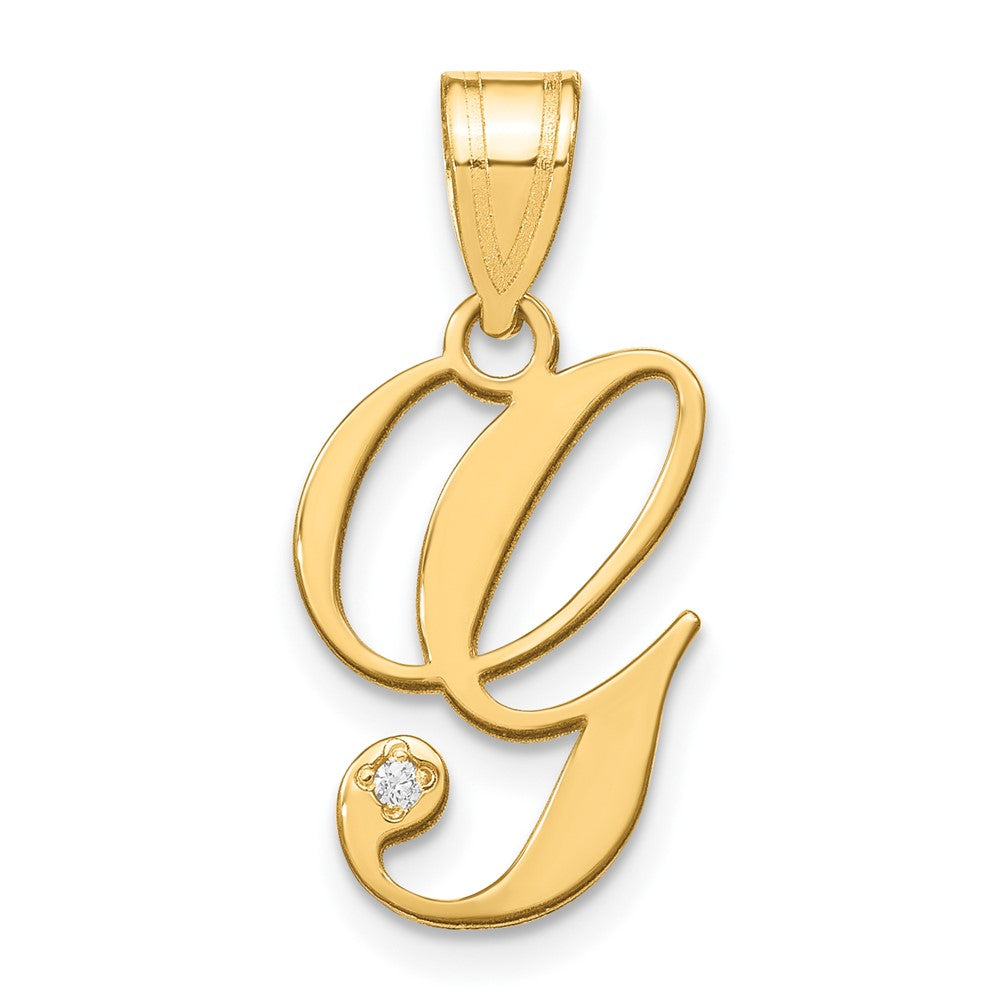 Script Letter G Initial Pendant with Diamond - WBC